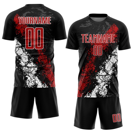 Jersey Red-White Custom Uniform Black Soccer Sublimation