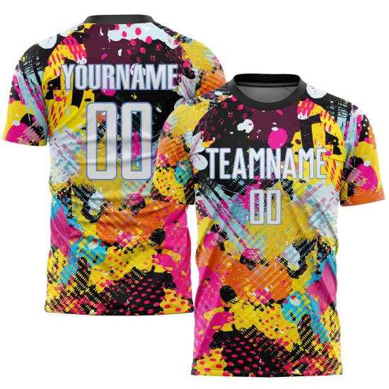 Pattern Uniform Custom Jersey Soccer White-Light Blue Graffiti Sublimation